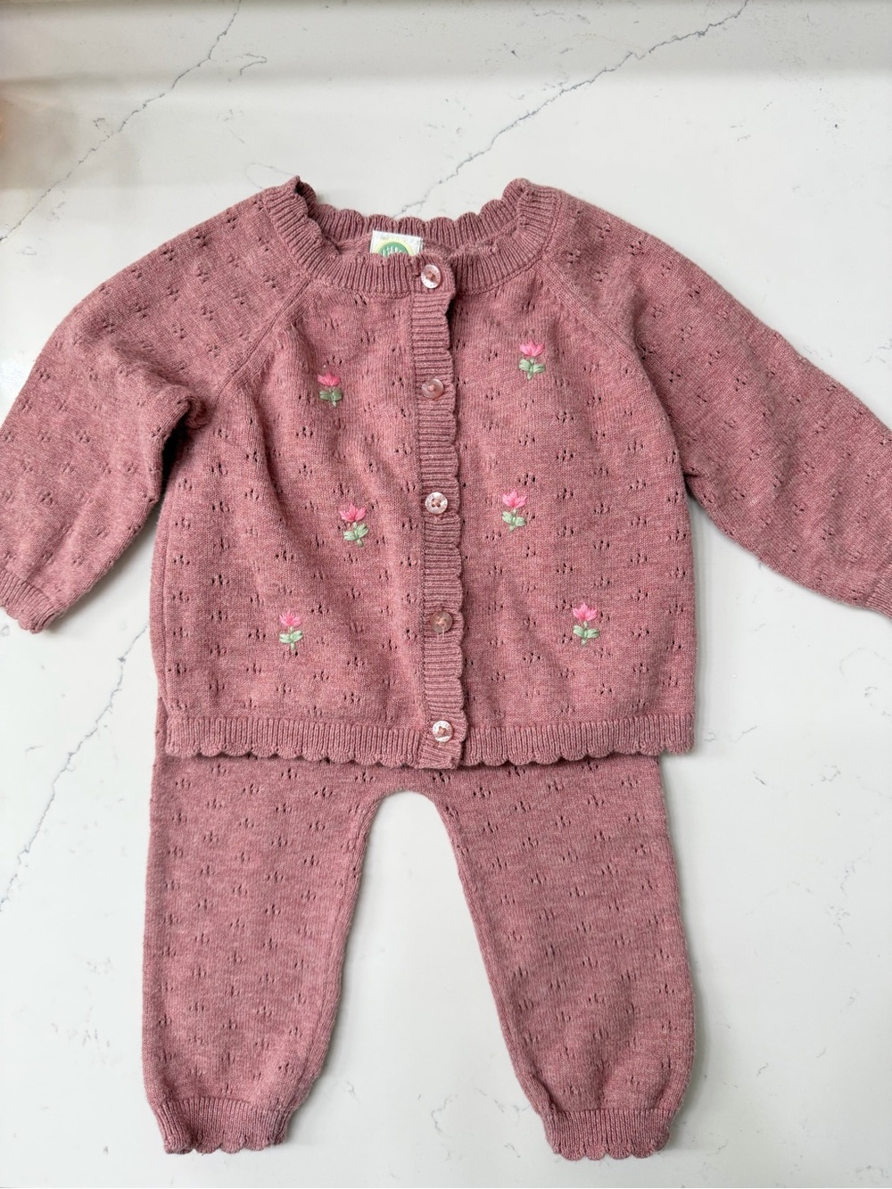 Little Me Mauve Pink Knit Baby Sweater 6M